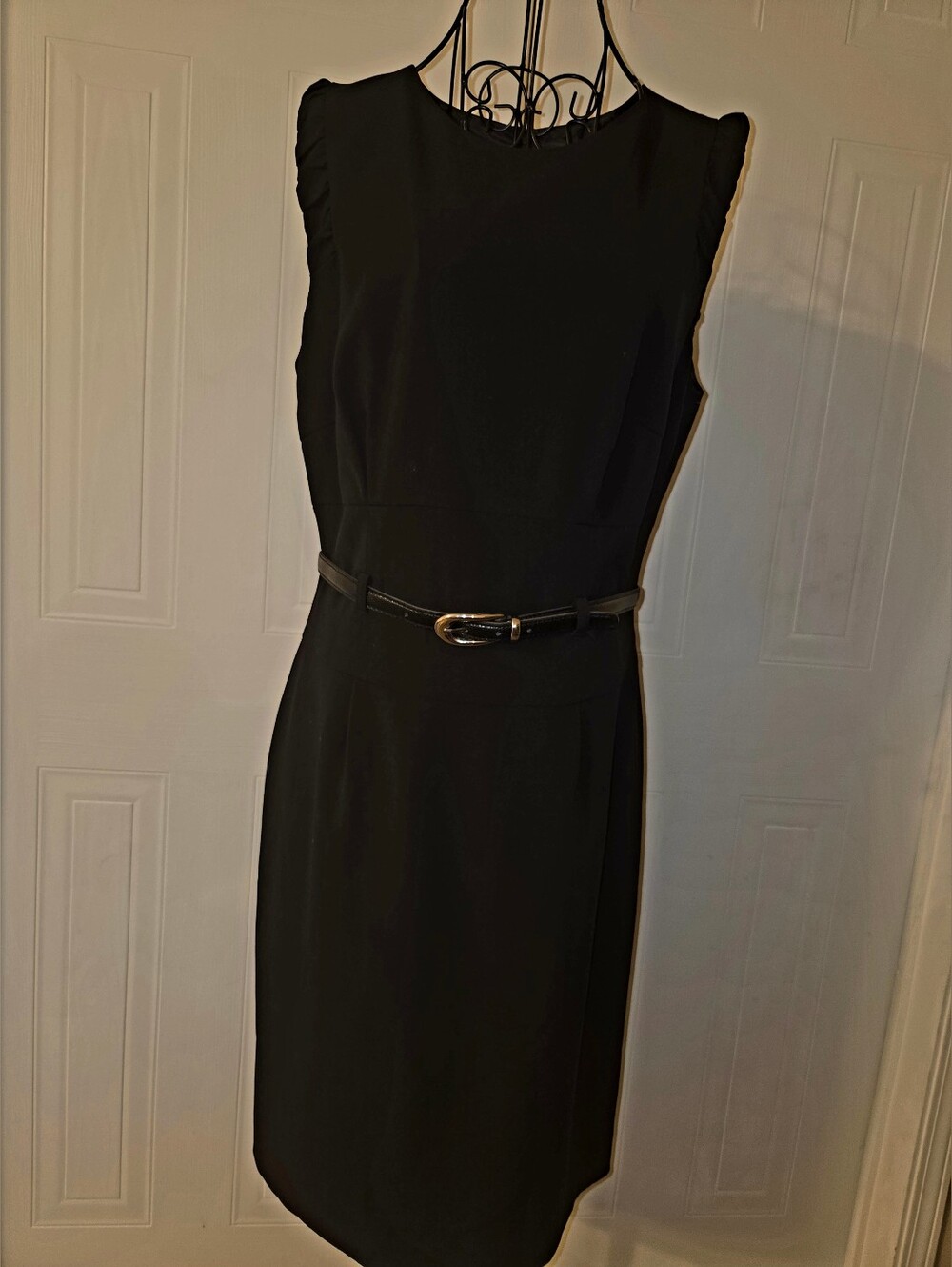 Sharagano Black Sheath Dress Size 10 Belted Career Office Business Casual